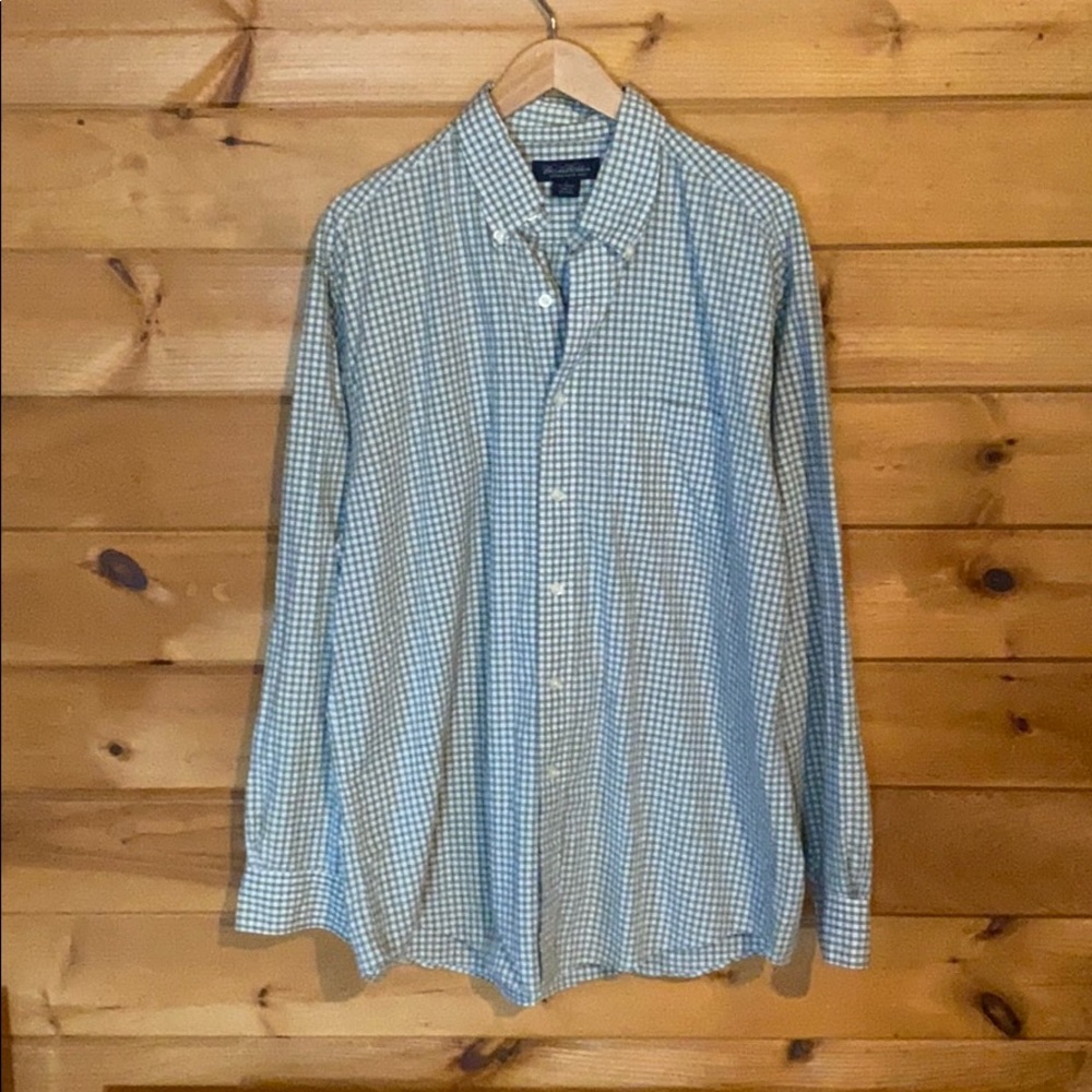 Men’s Brooks Brothers green white plaid button up